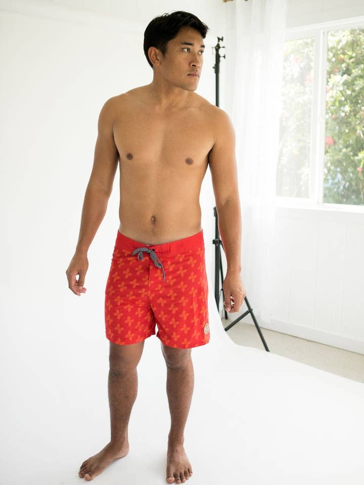 Men's Townshort Boardshorts in Red Breadfruit Bandana for wholesale by Of One Sea