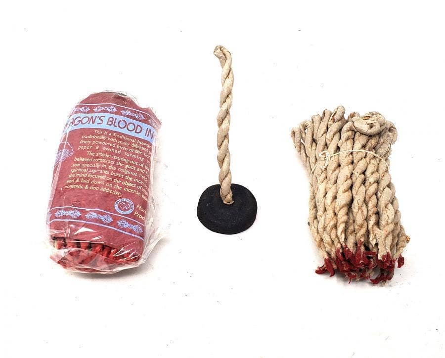GREENROOTS USA LLC - Wholesale Incense - Tibetan Rope Incense - Dragon's Blood 45 Ropes With Burner