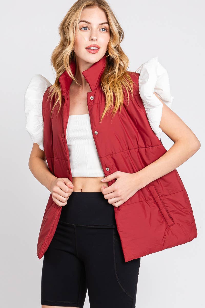 Sewn and Seen - Wholesale Outerwear Vest - Women's - PUFF SNAP BUTTON COLORBLOCK HIGH NECK VEST10
