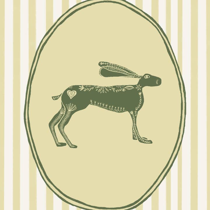 Hare Folk Art Print No. 02, Rustic Scandinavian Wall Decor for wholesale by Pascale Berkowitz Studio Art