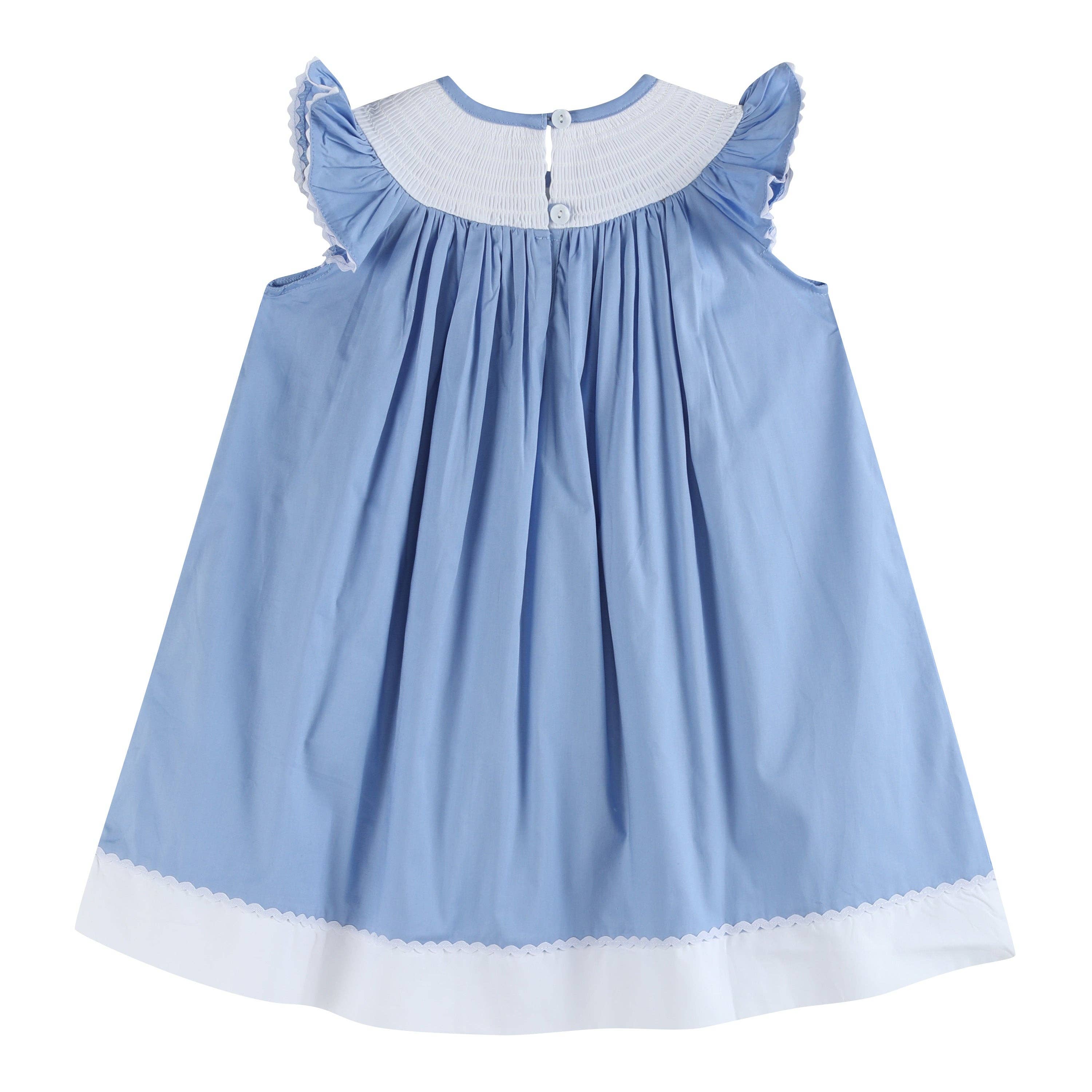 Lil Cactus - Wholesale Dress - Kids - Periwinkle Blue Crosses Smocked Bishop Dress3