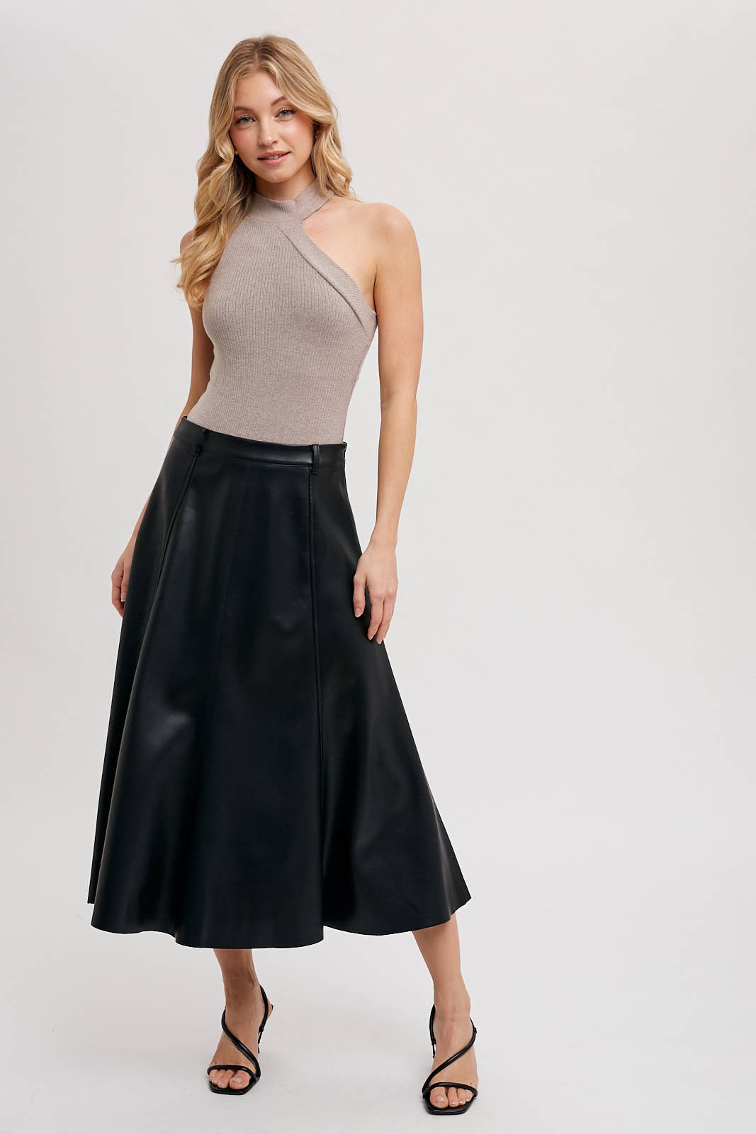 Bluivy - Wholesale Skirt - Women's - FAUX LEATHER FLARE MIDI SKIRT20