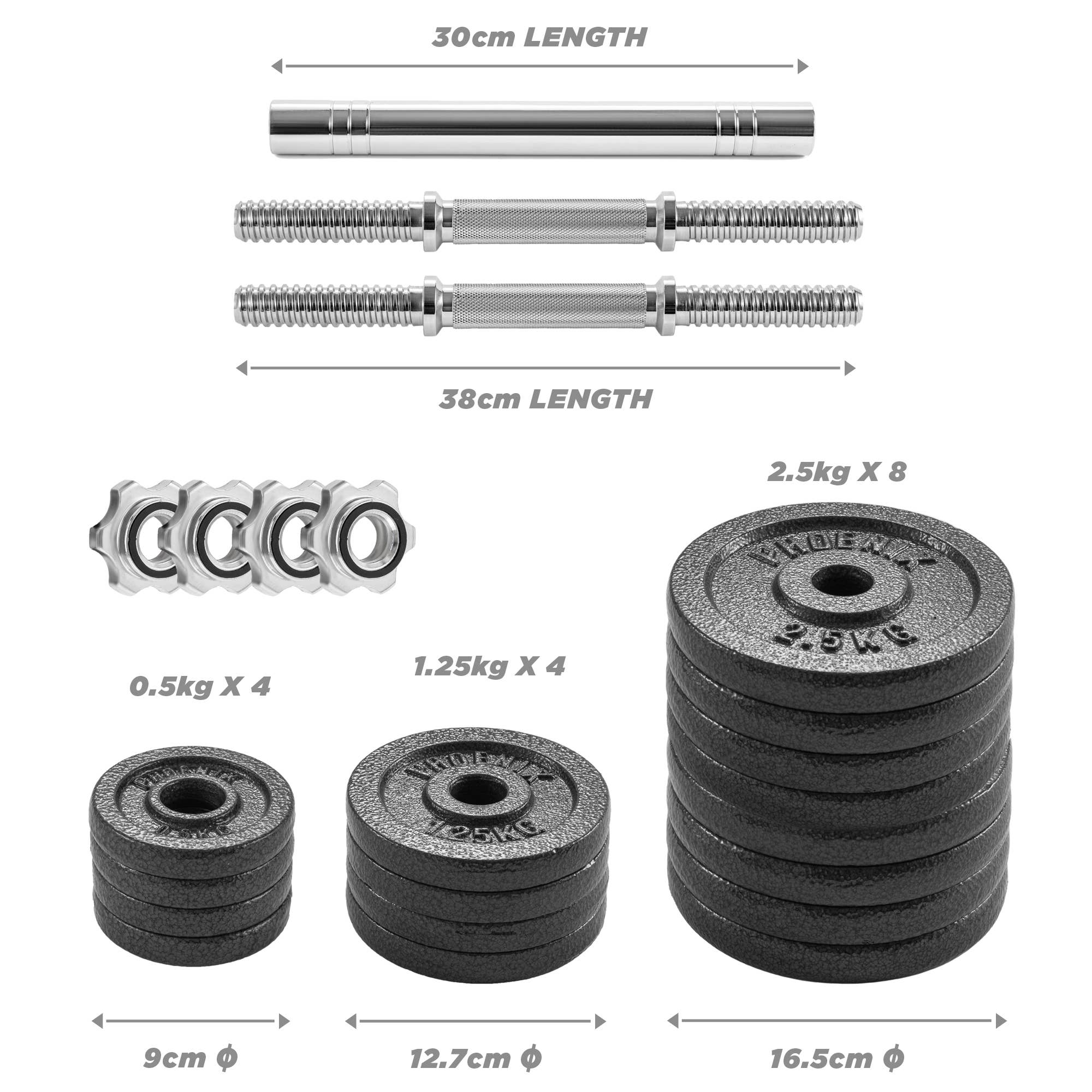 Phoenix Fitness – wholesale Fitness equipment – 30KG Dumbbell and Barbell Weight Set 10