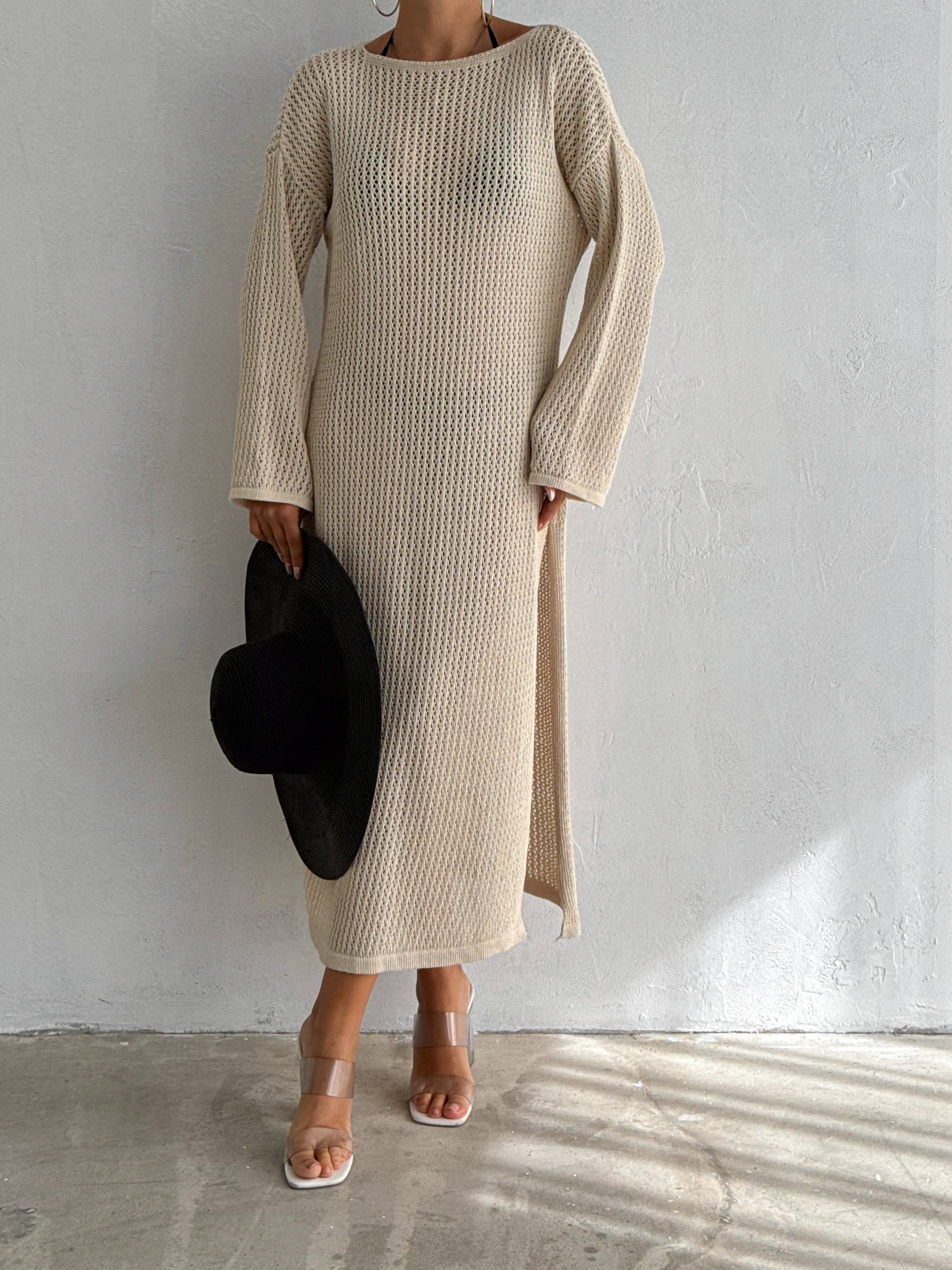VAV NEW YORK - Wholesale Dress - Women's - Maxi Hallow Knit Dress Long Sleeve Cover-Up Open Knit Dress19