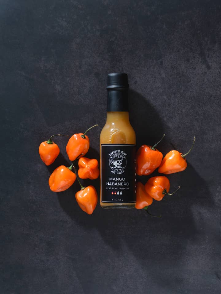Mango Habanero- Medium for wholesale by Deadly's Dose Hot Sauce Company