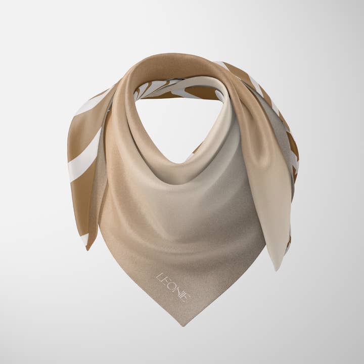 Leonie - Wholesale Scarf - Women's - Latte Wave, 90cm Silk Scarf1