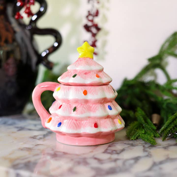 Flora Bunda Inc - Wholesale Coffee mug - 18 OZ Pink Xmas Tree Ceramic Mug with Lid3