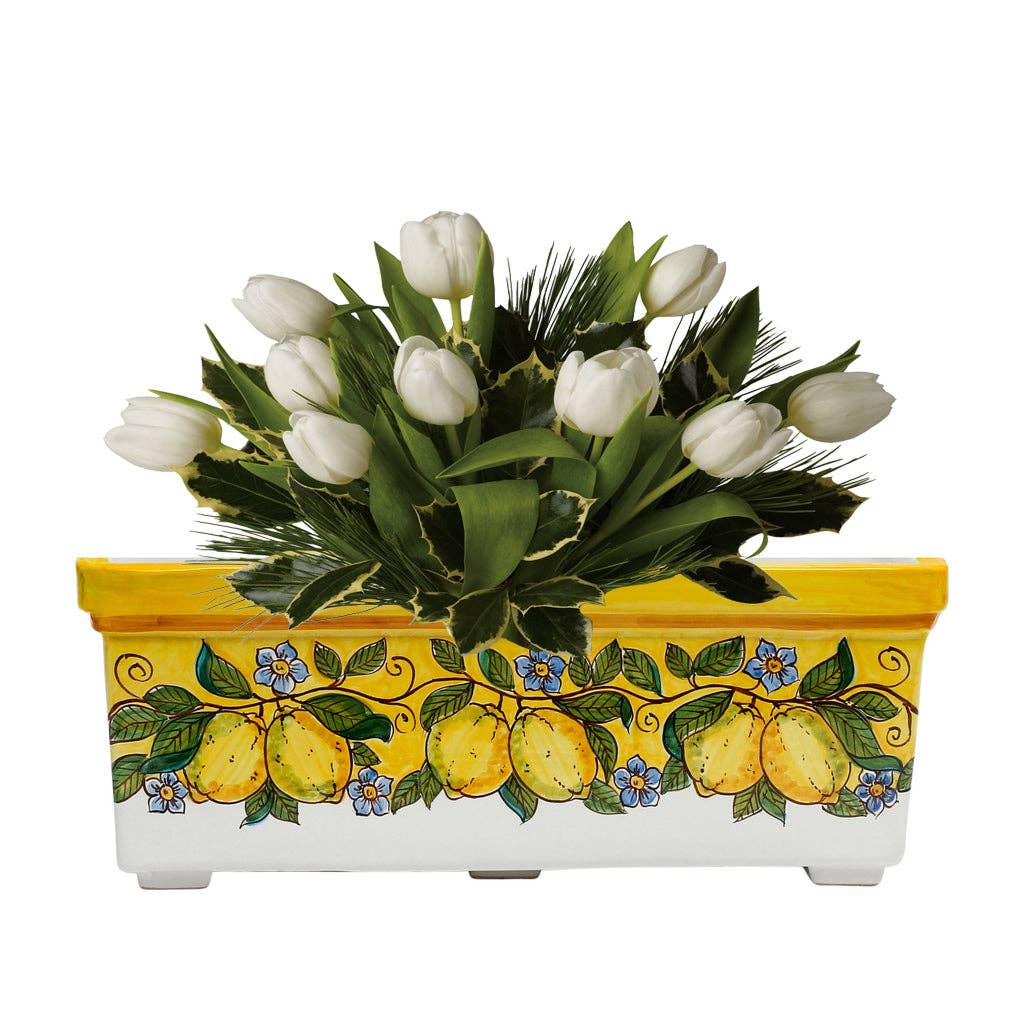 Artistica - Deruta of Italy - Wholesale Planter Box - SICILIA: Jardiniere from Caltagirone YELLOW Lemon Design7