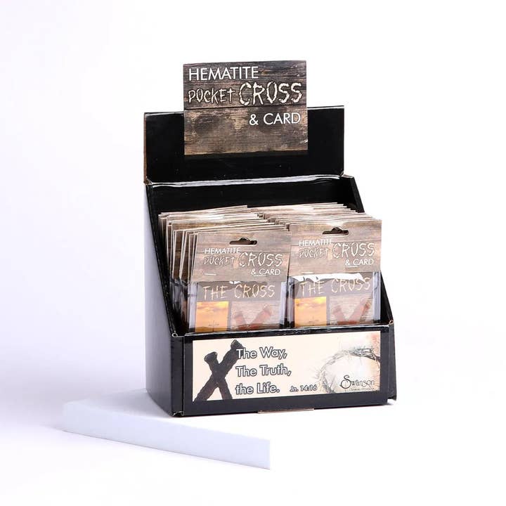Swanson Christian Products - Wholesale Wall Cross - Hematite Rock Pocket Cross with "The Cross" Card - 50 packs