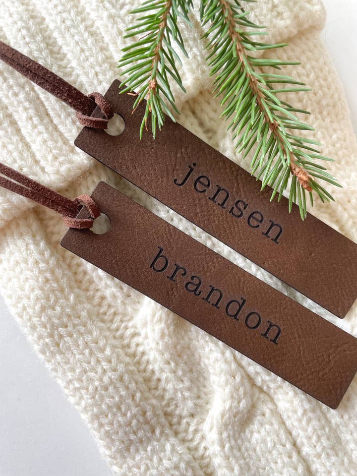 Leather Stocking Tag | Custom Place Setting Tag | Wedding Place Setting | Place Cards | Gift Tags for wholesale by Notes in Knots