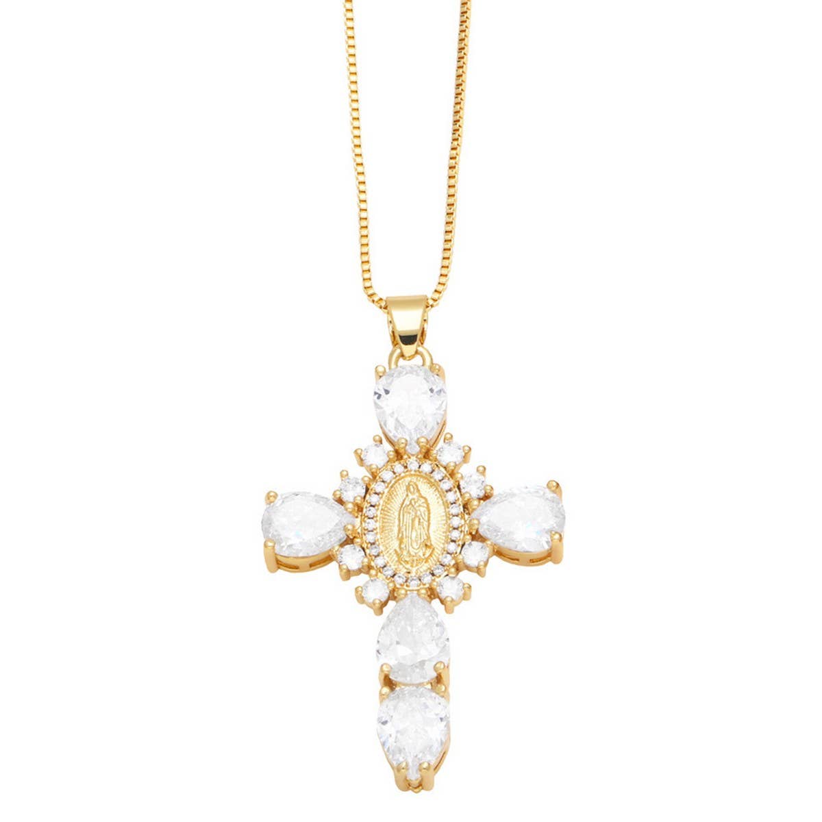 ACCITY - Wholesale Pendant/Charm Necklace - Zirconia Pendant Virgin Mary Cross Necklace_CWMM58670