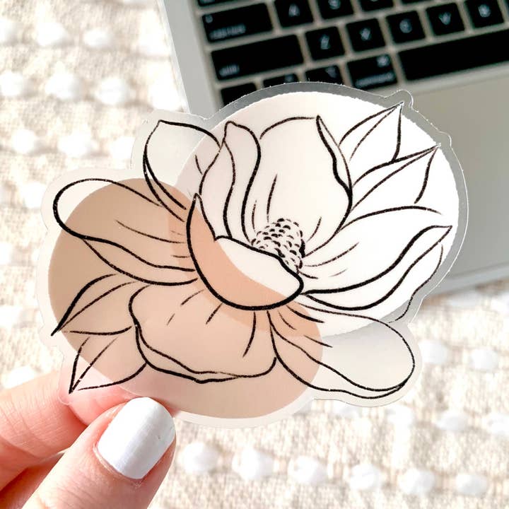Autocollant Magnolia transparent, 3,25 x 3 po pour la vente par Elyse Breanne Design