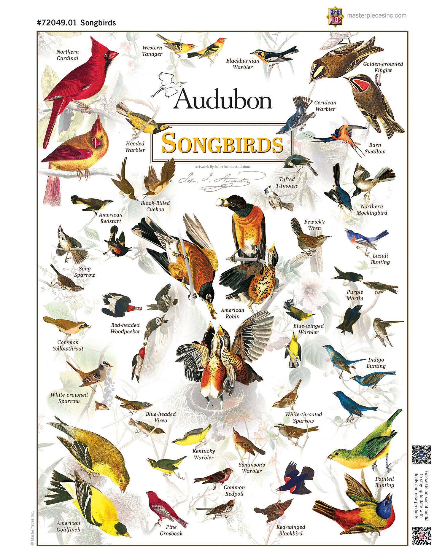 Masterpieces Puzzles - Wholesale Puzzle - Adult - Audubon - Songbirds 1000 Piece Puzzle3