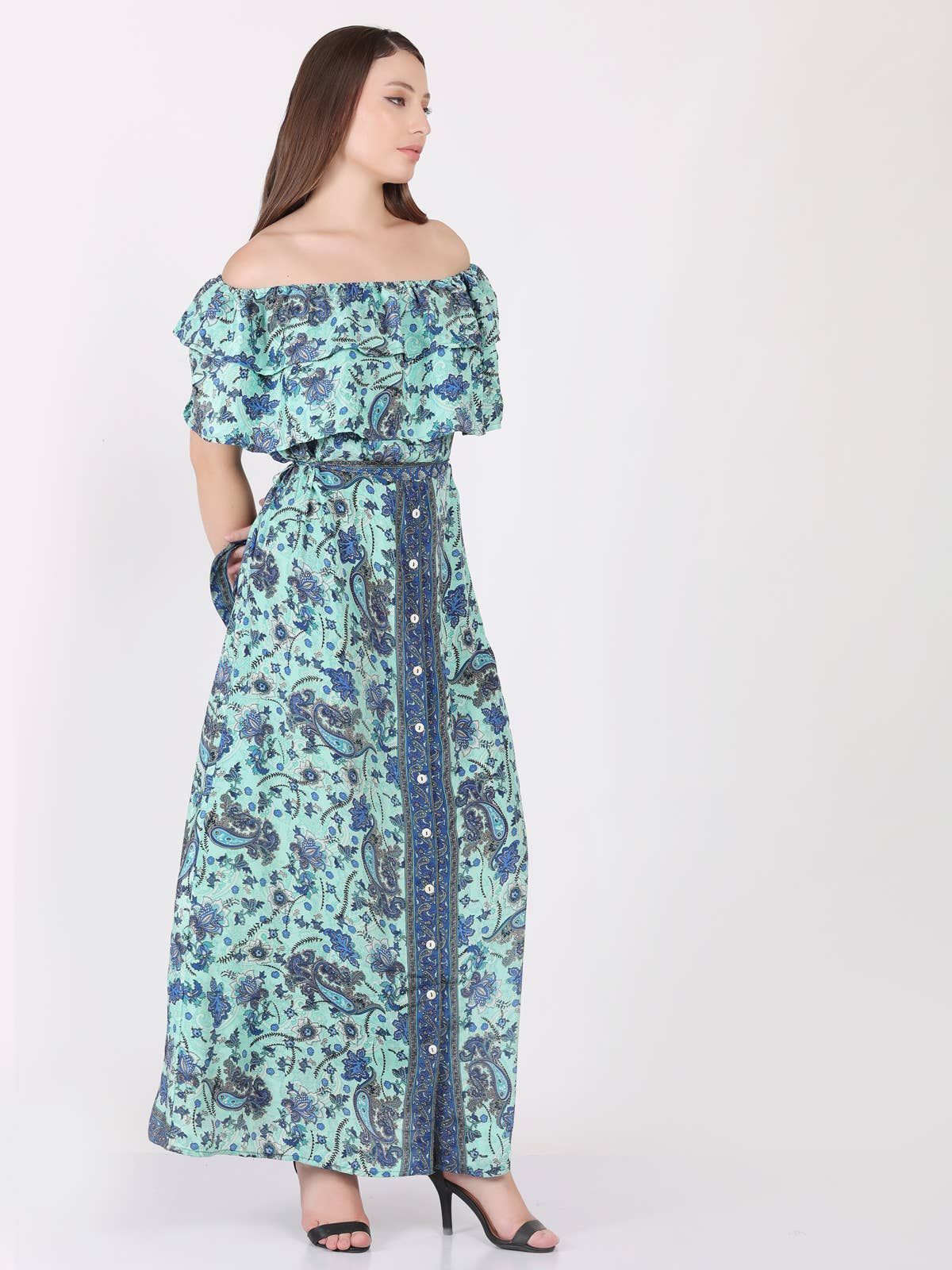 Wevez - Wholesale Dress - Women's - Women's Off Shoulder Floral Print Boho Beach Long Maxi Dress4