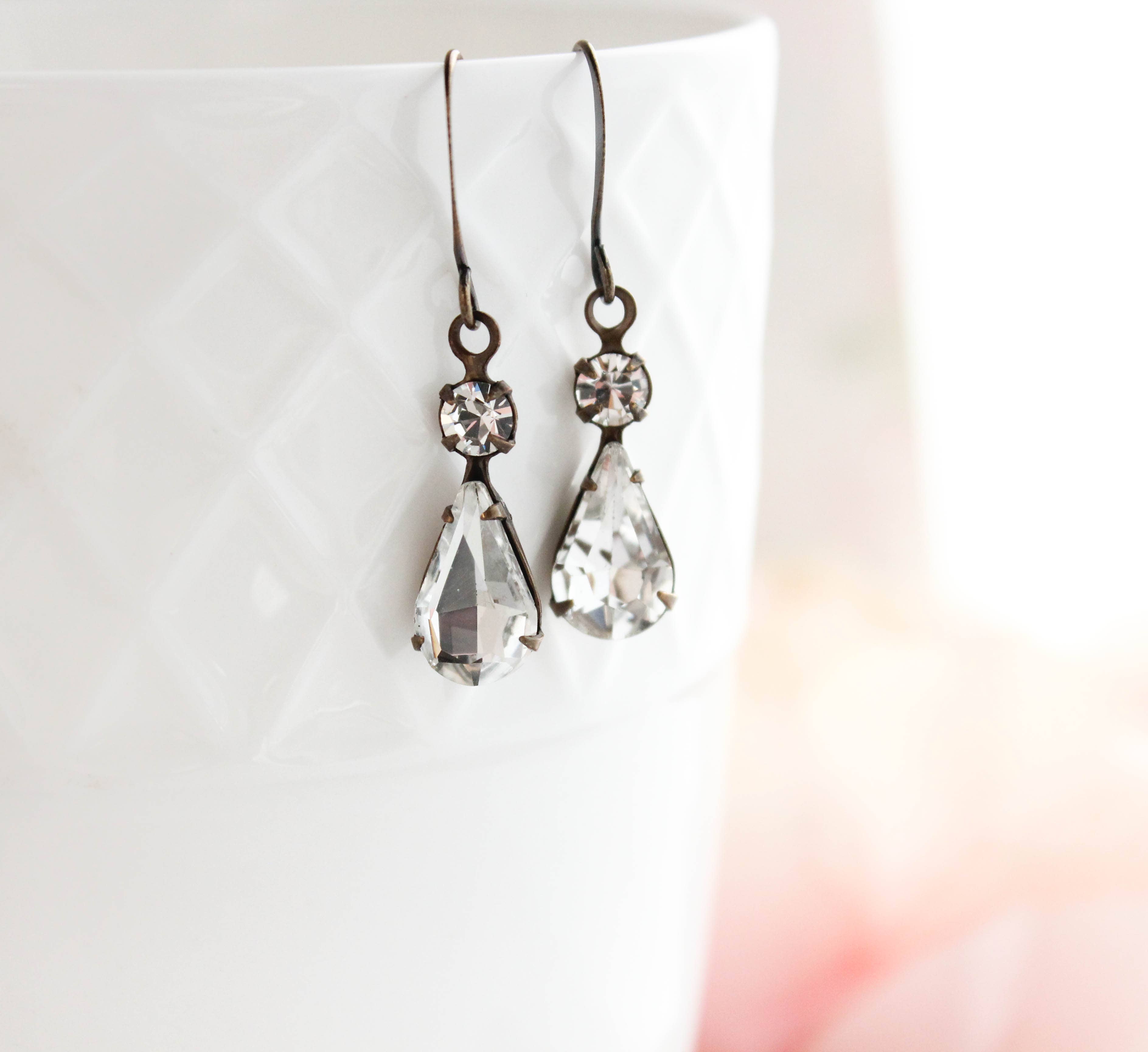 Default Vintage Glass Teardrop Earrings - Crystal Sparkle for wholesale on Faire1