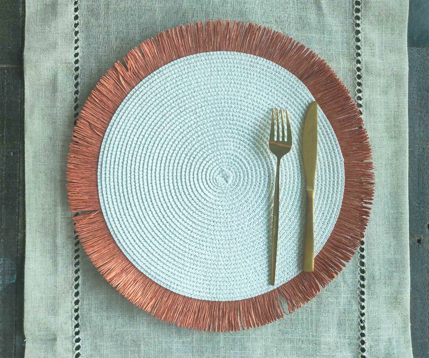 Fennco Styles - Wholesale Placemat - Handwoven Fringe Boho 15" Round Placemat8