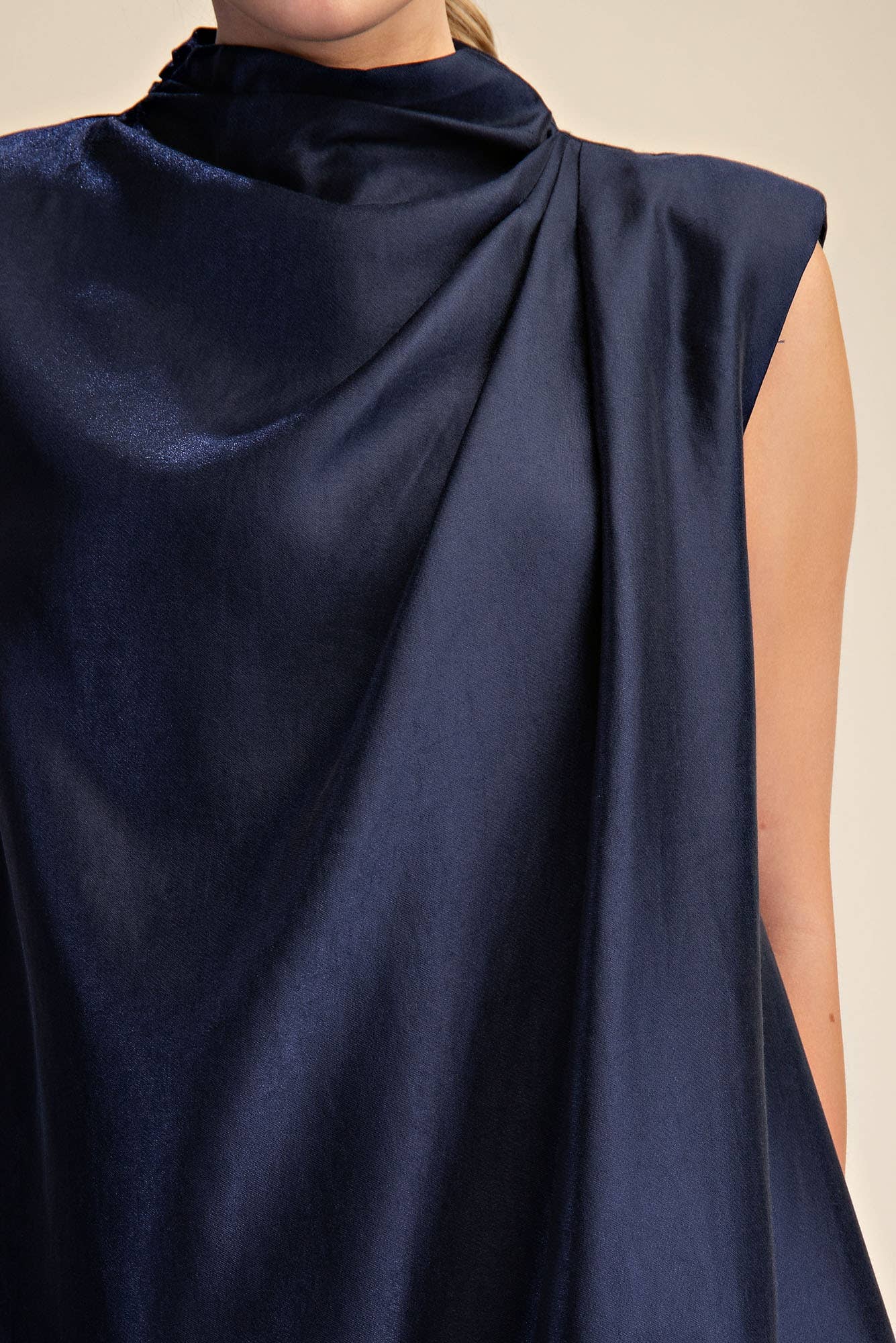 Glam - Wholesale Dress - Women's - Sleeveless Shoulder Pad Gathered Detail Mini Dress5