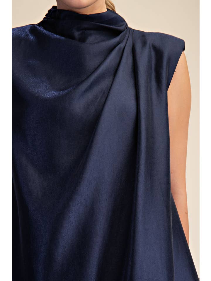 Glam - Wholesale Dress - Women's - Sleeveless Shoulder Pad Gathered Detail Mini Dress5