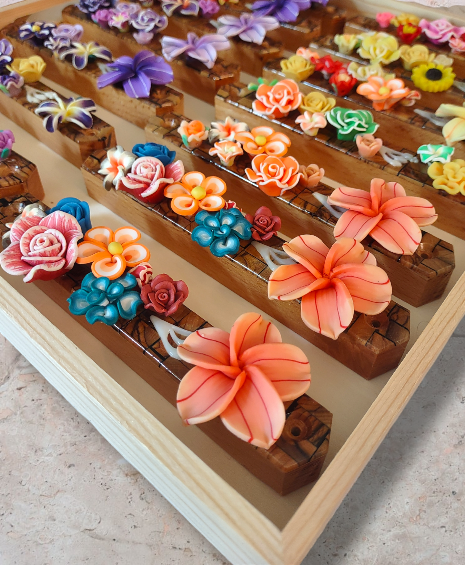 Eclectic Judaica - Wholesale Decorative Tabletop Object - Olive Wood Mezuzah with Flowers6