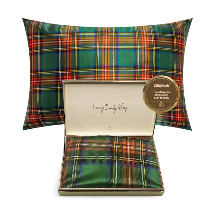 Tartan Green Silk Pillowcase for wholesale by SilkSleek®