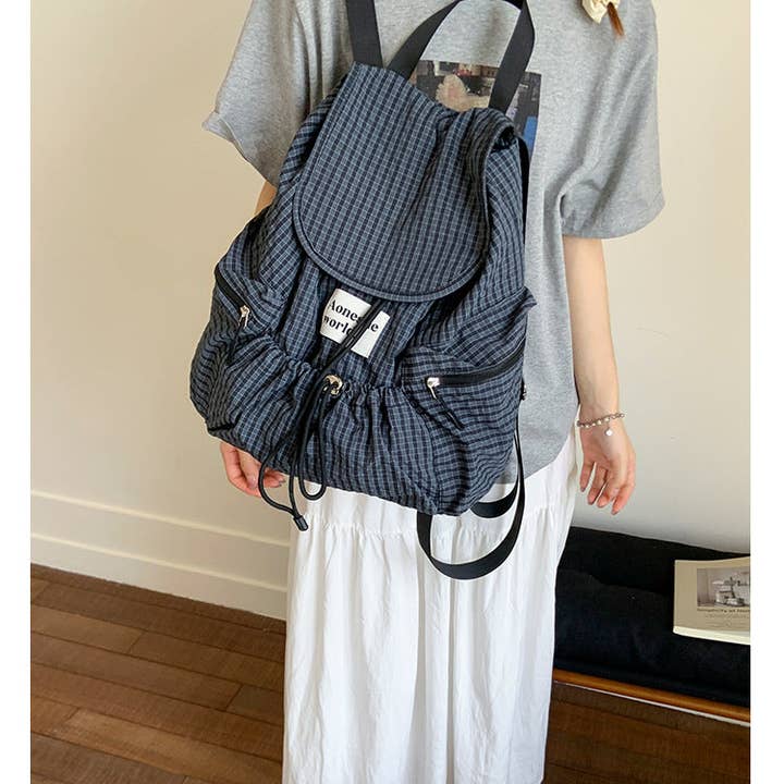 Dipped Shop - Wholesale Backpack – Women's - Casual Plaid Drawstring Large Capacity Backpack DP25E9225