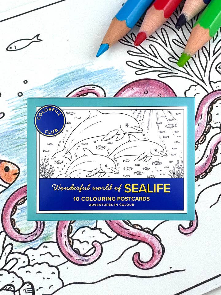 Färgläggningsvykort med havsliv, set om 10 – Havsdjur för wholesale av Colorfill Club