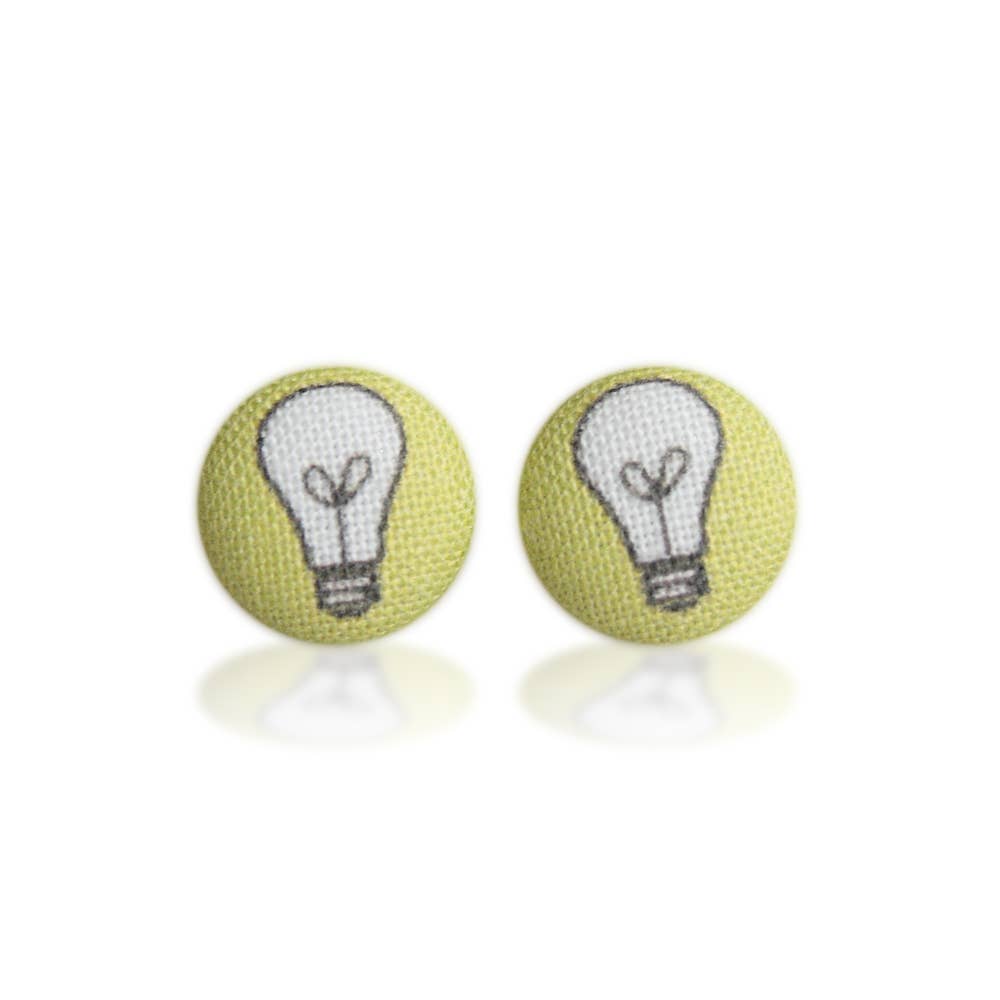 Rachel O's - Wholesale Stud/Post Earrings - Bright Idea Lightbulb Fabric Button Earrings4