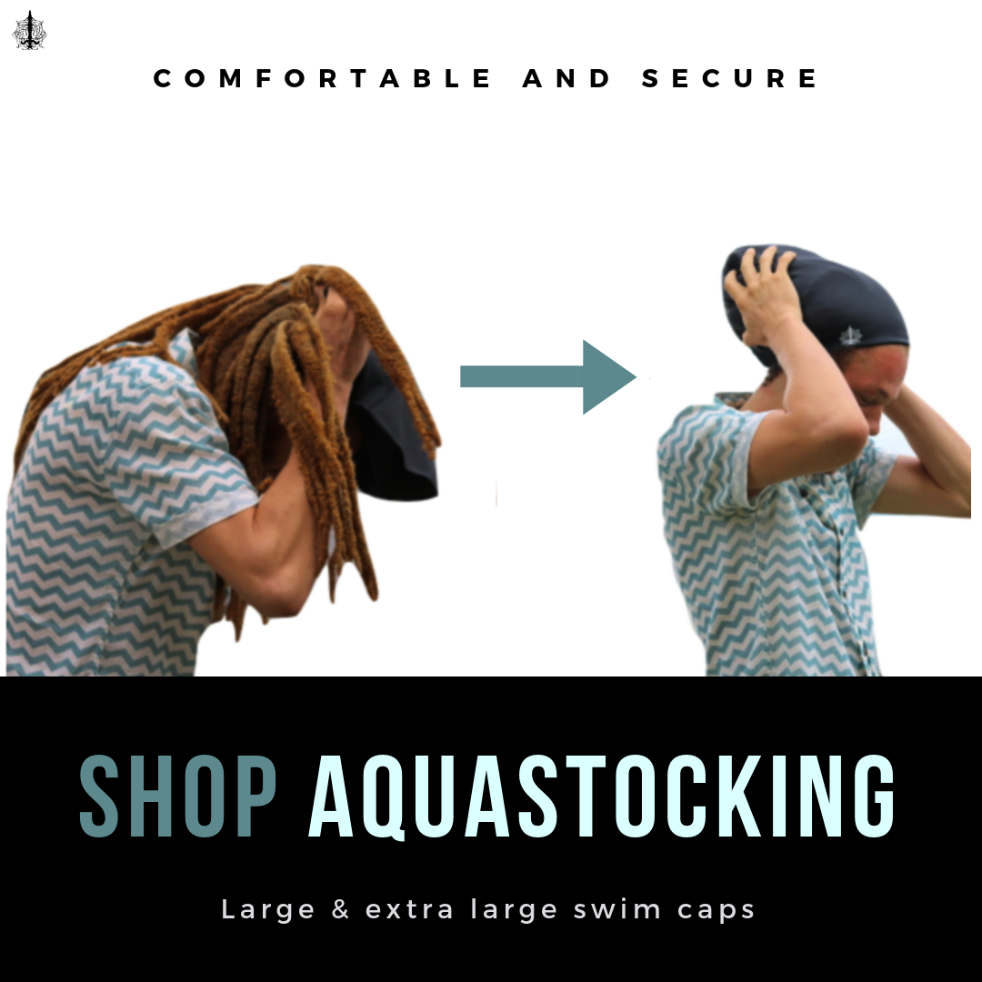 Black Large Swim Caps For long Hair, Braids, Locs by Aquastockings for wholesale on Faire8
