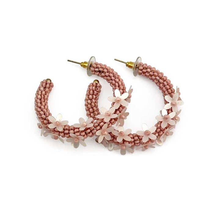 AXESSI - Wholesale Hoop earrings - Rice Bead Flower Hoop Earrings3