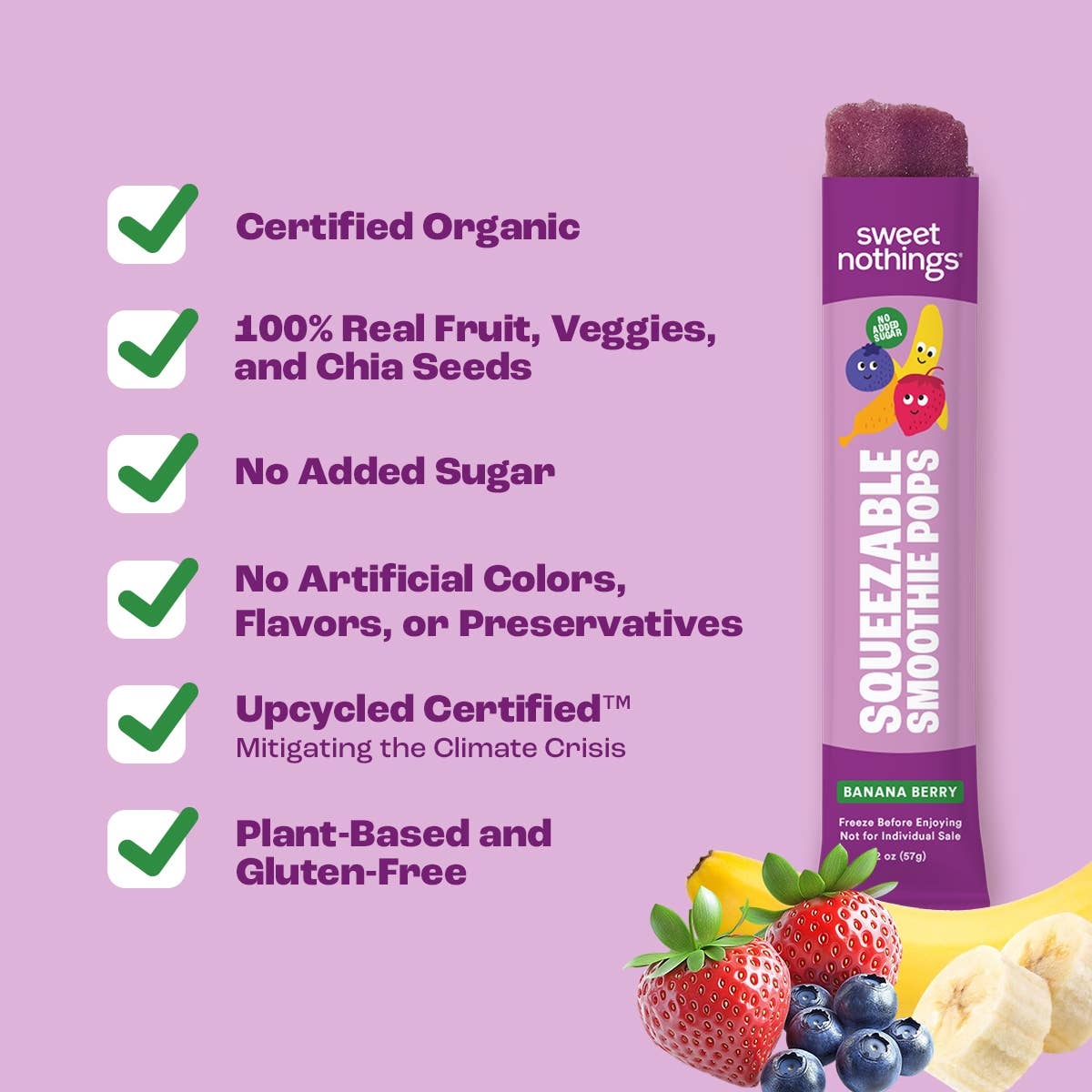 Sweet Nothings - Wholesale Fruit Snacks - Banana Berry Squeezable Smoothie Pops - Freeze At Home4