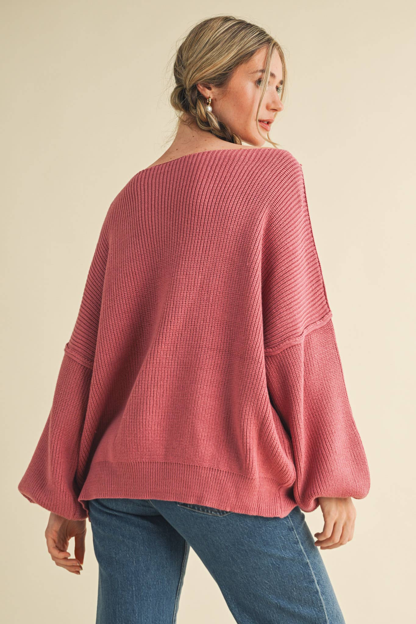 &MERCI - Wholesale Knit Sweater - Women's - BOAT NECK BUBBLE SLEEVE SWEATER MSW814769