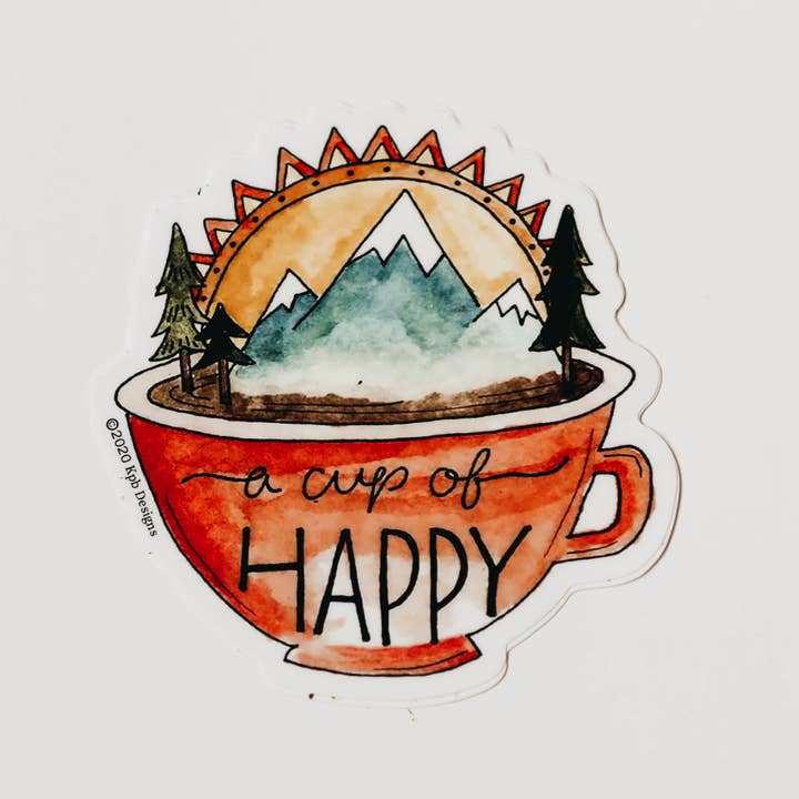 Sticker Girl â„¢ (Prev. KPB Designs) - Wholesale Sticker - Cup of Happy Mountain Scene Vinyl Sticker