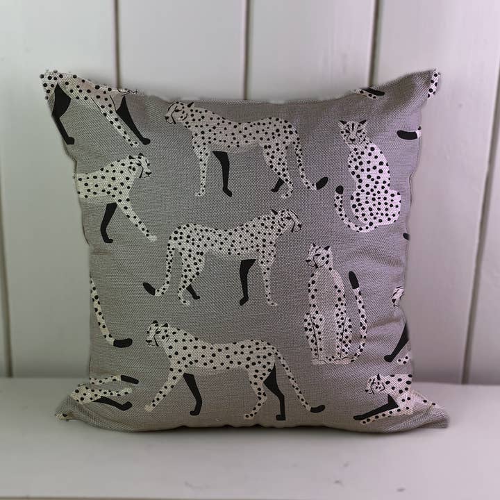 Funda de cojín de lino blanco y negro con diseño de leopardo para venta al por mayor de Hills Of Fabric