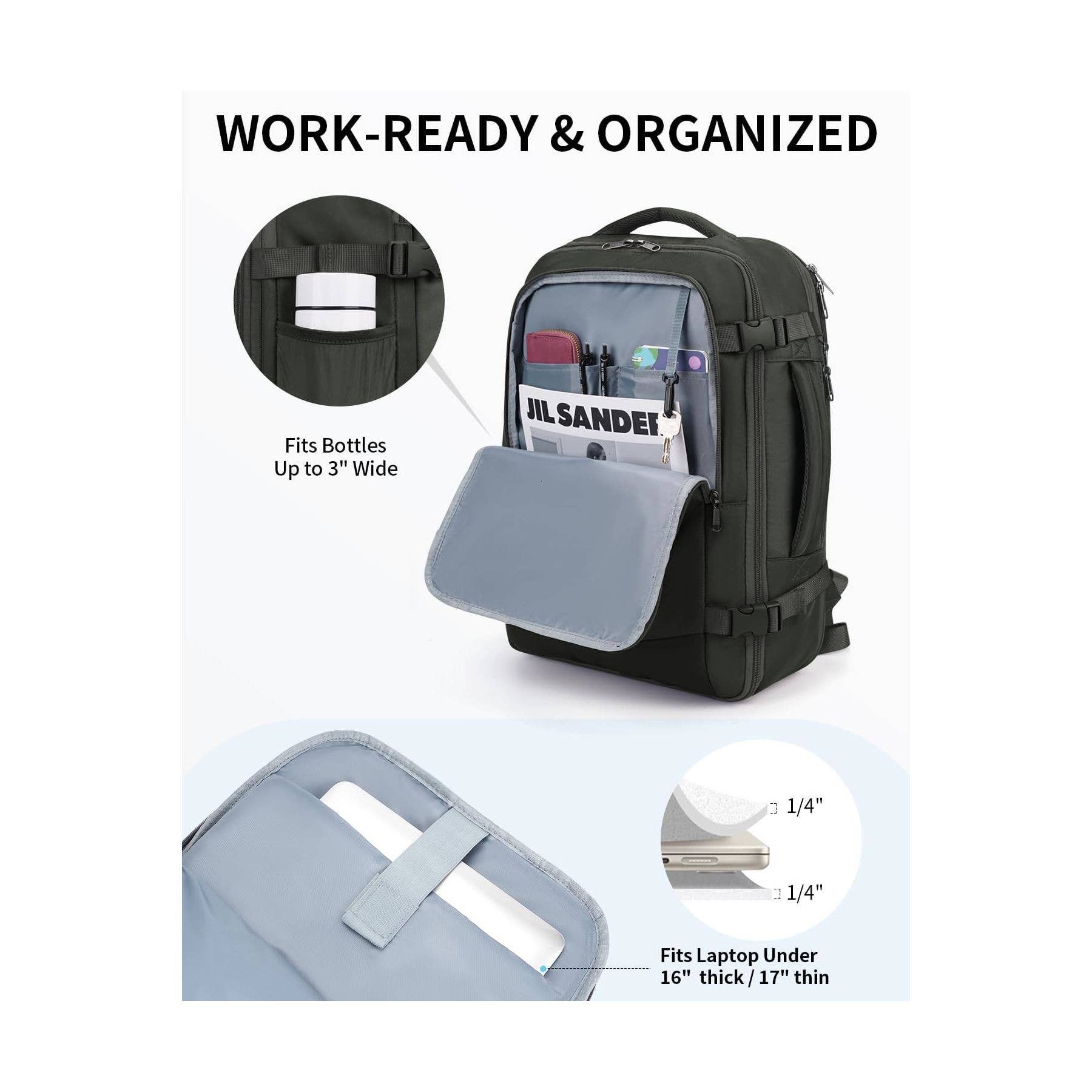 wandf - Vendita all'ingrosso Zaino - Unisex - Zaino da viaggio ECOHUB Carry On per laptop da 17 pollici, 12 tasche11