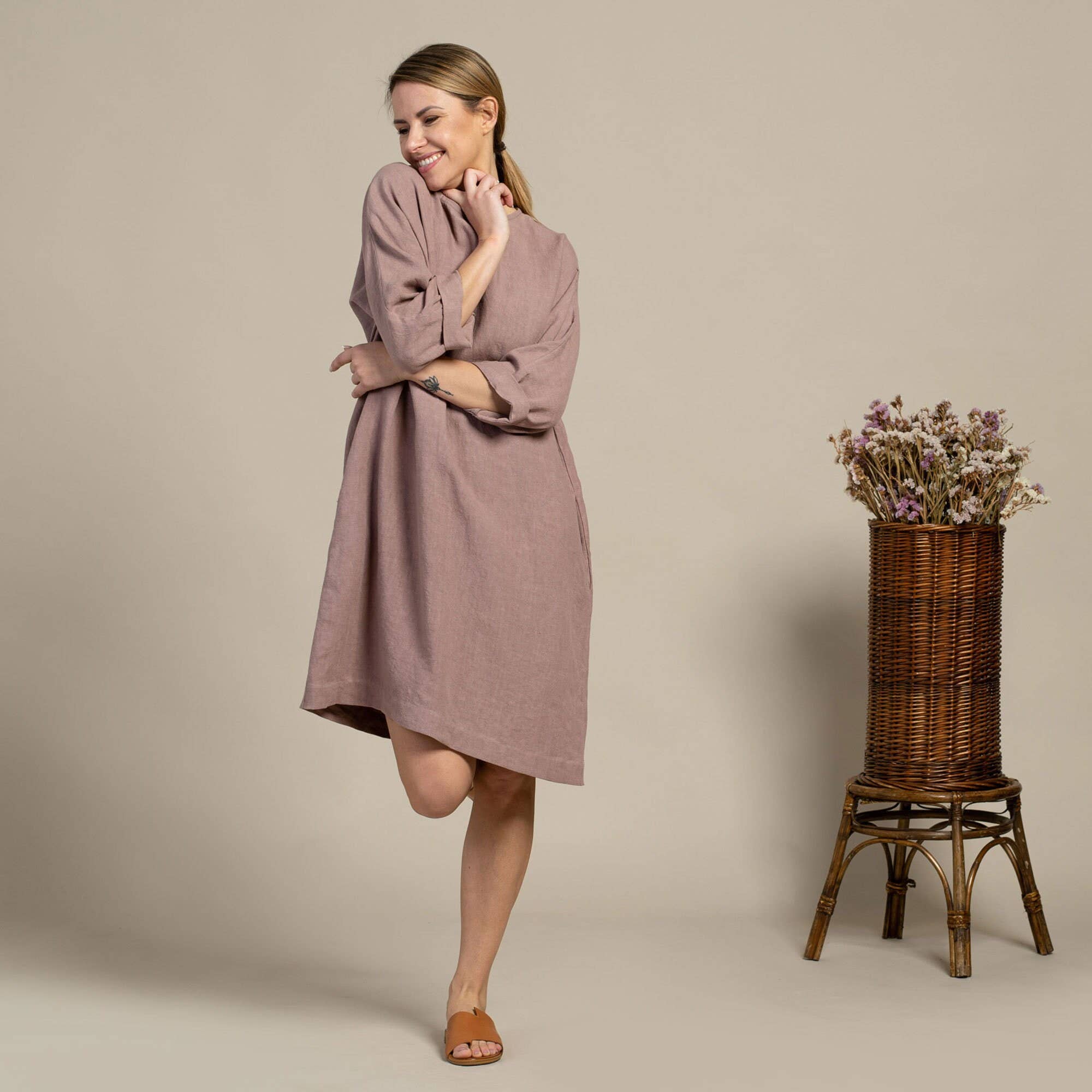 menique - Wholesale Dress - Women's - Organic 100% Linen Tunic Dress Selena - Loose Casual Dress7