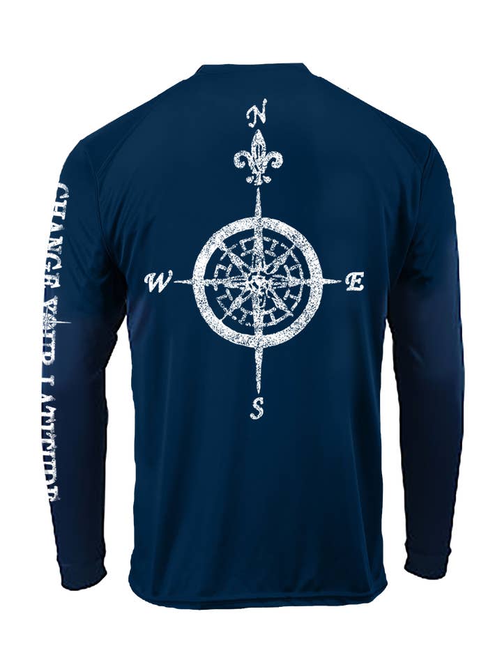 SPF-50 Long-Sleeve T-Shirt on Navy with White Compass for wholesale by Change Your Latitude