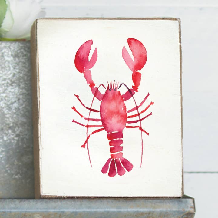 Bloc en bois décoratif homard aquarelle pour la vente par Rustic Marlin