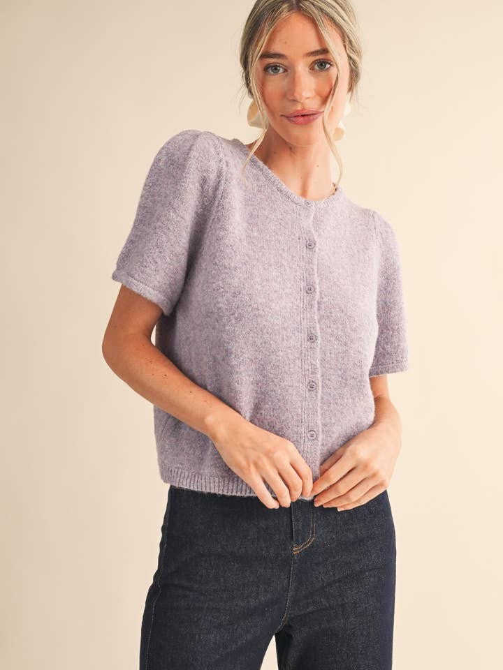 &MERCI - Wholesale Cardigan - Women's - SHORT PUFF SLEEVE SWEATER CARDIGAN MSW1102156