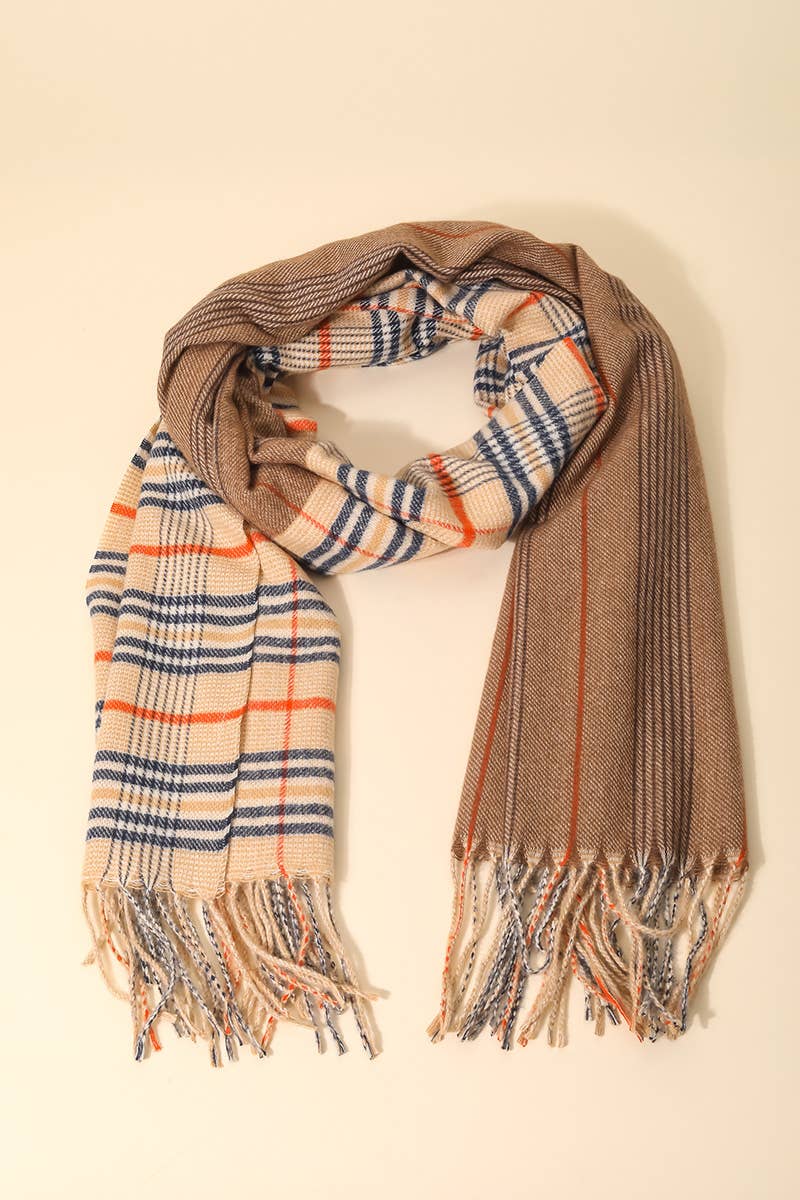 Anarchy Street - Wholesale Scarf - Women's - Double Pattern Plaid Striped Oblong Scarf