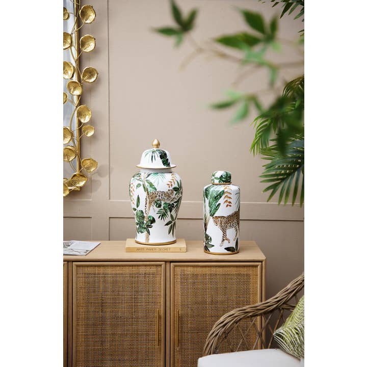 A&B Home Group Inc. - Wholesale Decorative Jar - D9.5x18" White and Green Leaf Pattern Ginger Jar6