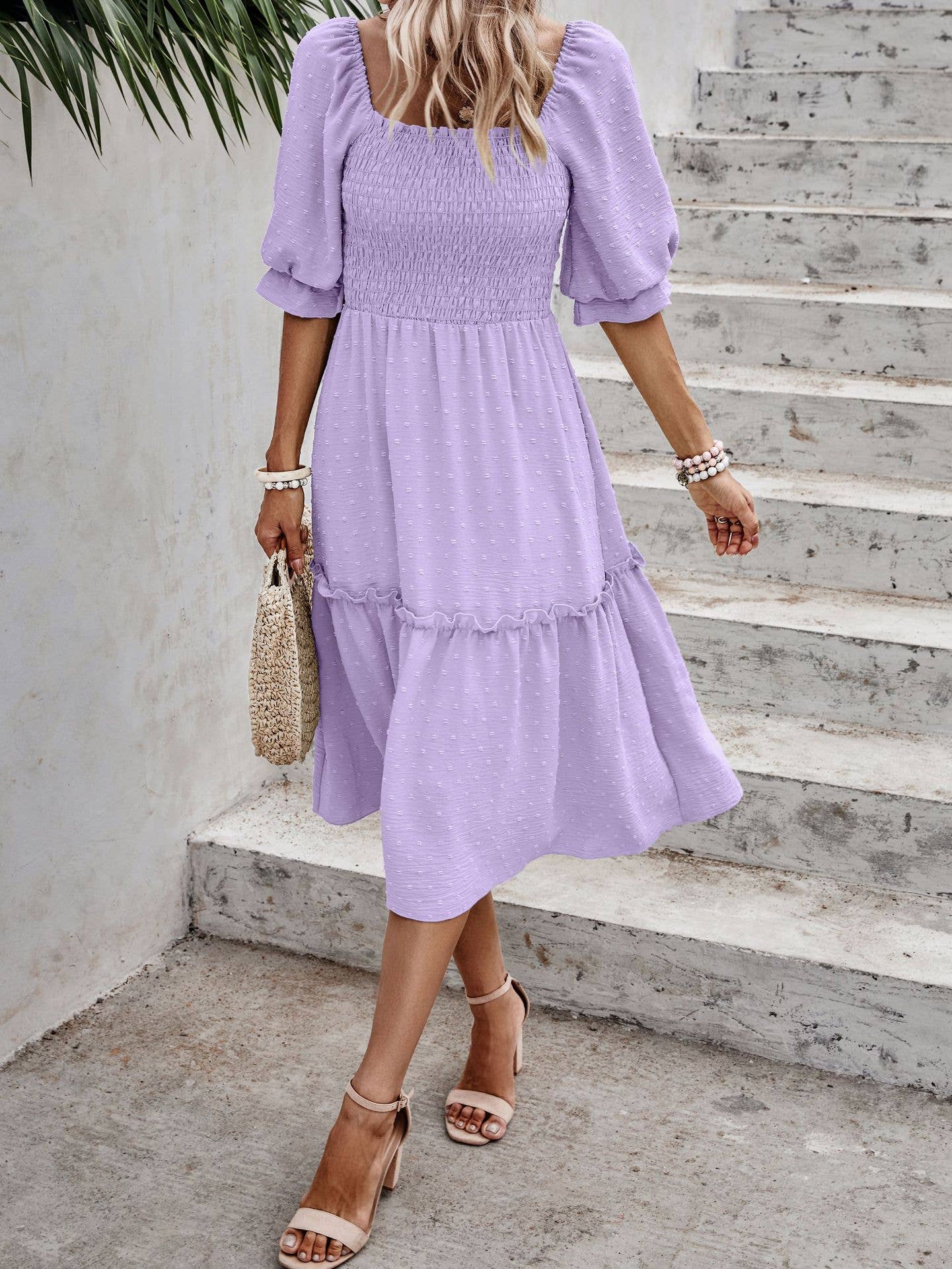 eLook – Großhandel Kleid – Damen – SZ1-DR6227 Swiss Dots Gemustertes Midikleid mit halben Ärmeln12