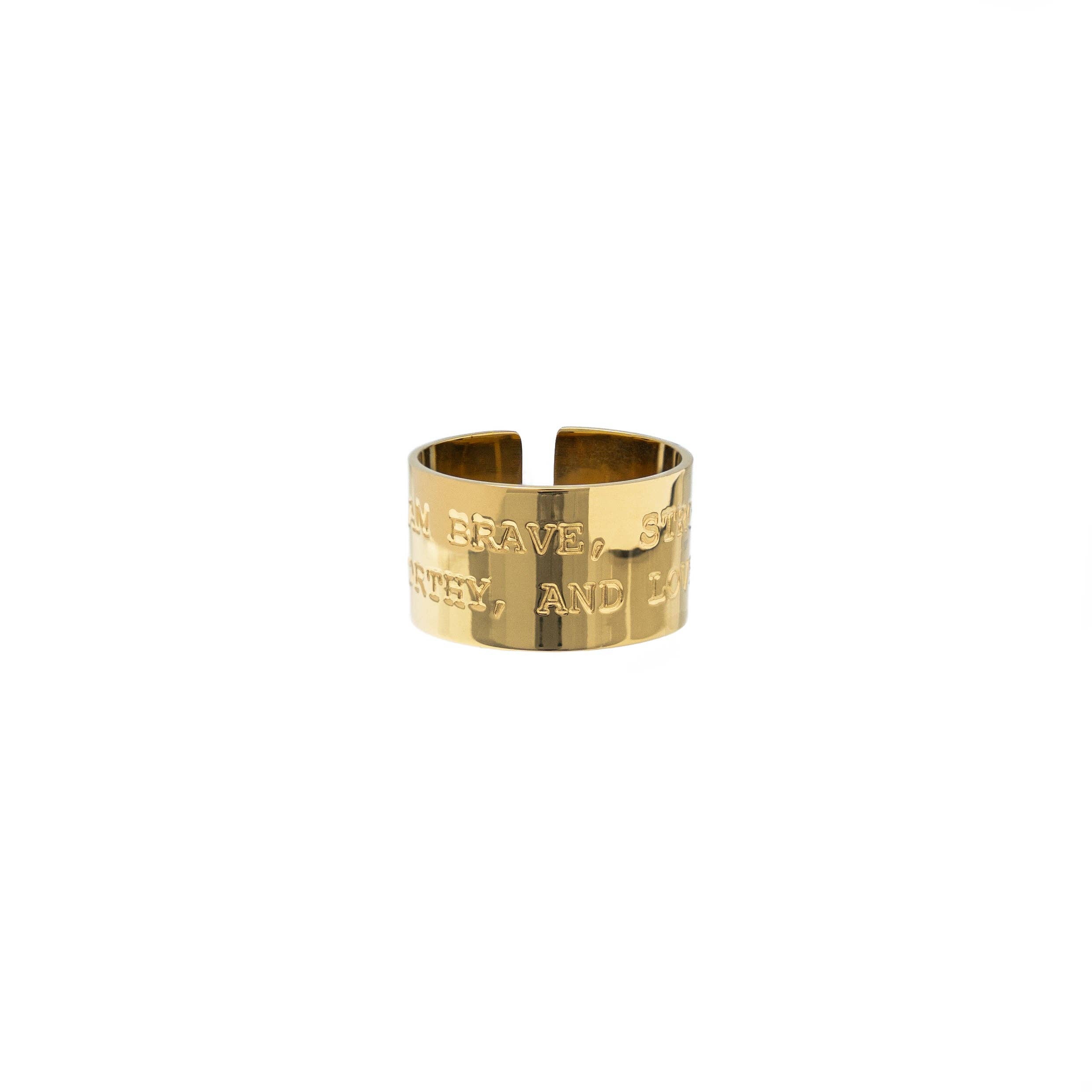 Brenda Grands Jewelry - Wholesale Band/Stacked Ring - Waterproof Gold Brave, Strong, Worthy Statement Ring Band2