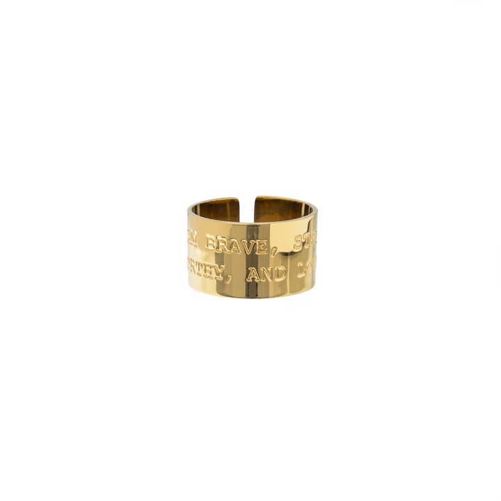 Brenda Grands Jewelry - Wholesale Band/Stacked Ring - Waterproof Gold Brave, Strong, Worthy Statement Ring Band2
