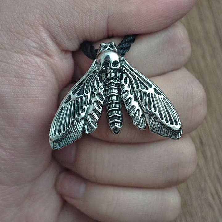 Vintage Gothic Skull Moth Pendant Necklace Alloy Chain for wholesale by SALINA TRADING INC