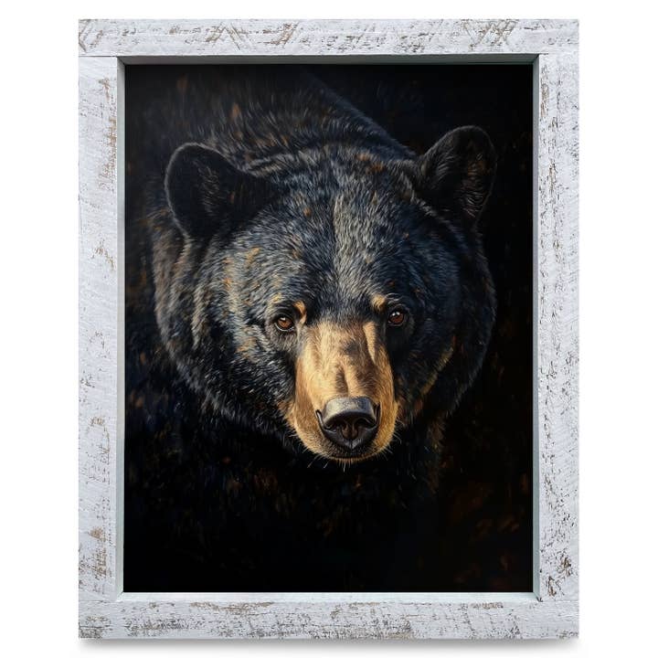 Stilig svartbjörnsporträtt | Väggkonsttryck i äkta träram för wholesale av Mill Wood Art
