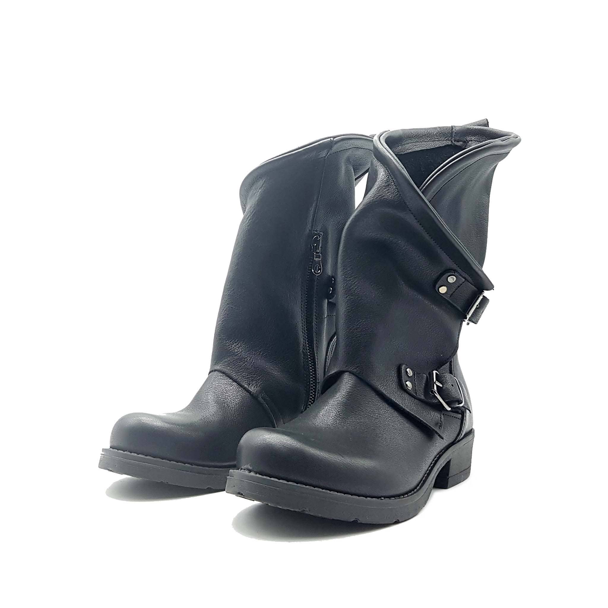 Eccellenza Donna – Großhandel Stiefel – Damen – MIAMI BLACK schwarze Stiefel aus gehämmertem Leder1