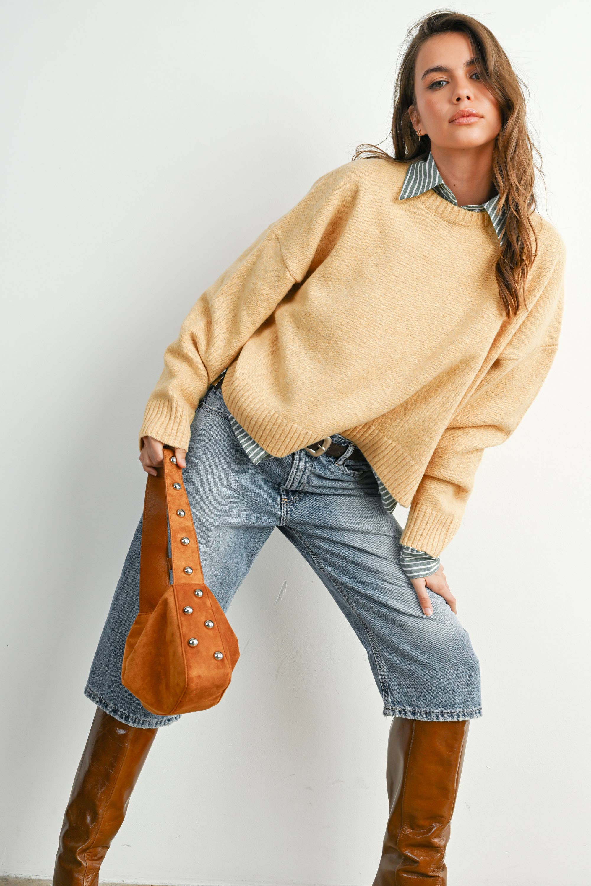 BUTTERMELON - Wholesale Knit Sweater - Women's - Tie-back Sweater - BMW781513