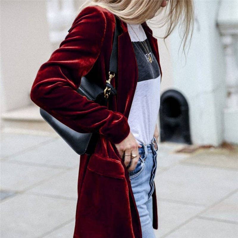 Plush Looks – wholesale Blazer - Dam – Enfärgad sammetskavaj1