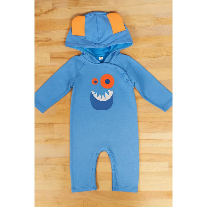 Blue Monster Cotton Hooded Baby Romper for wholesale by Fennco Styles