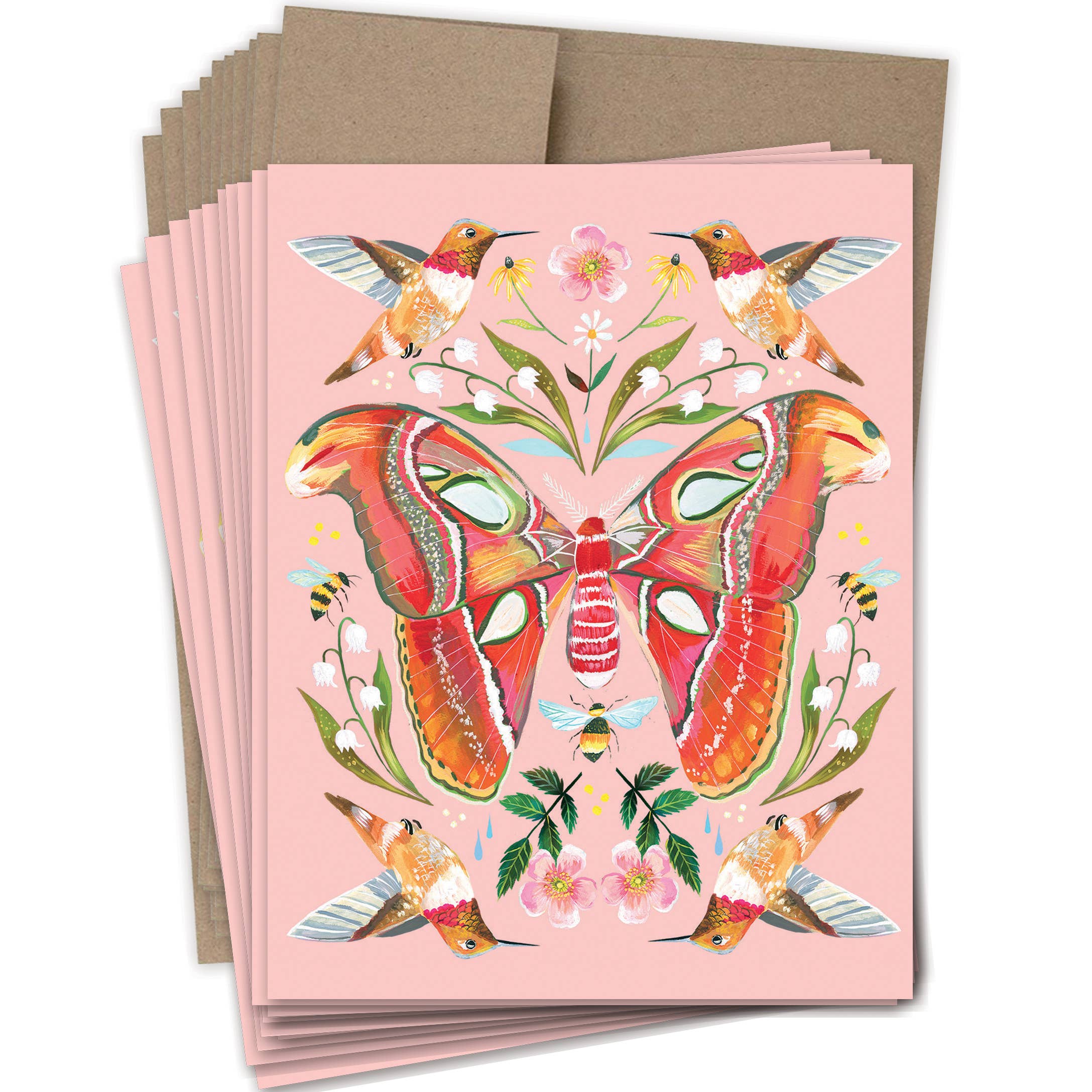 Biely & Shoaf - Vente Assortiments de papeterie/cartes - Carte-notes en boîte avec papillons et oiseaux, lot de 101